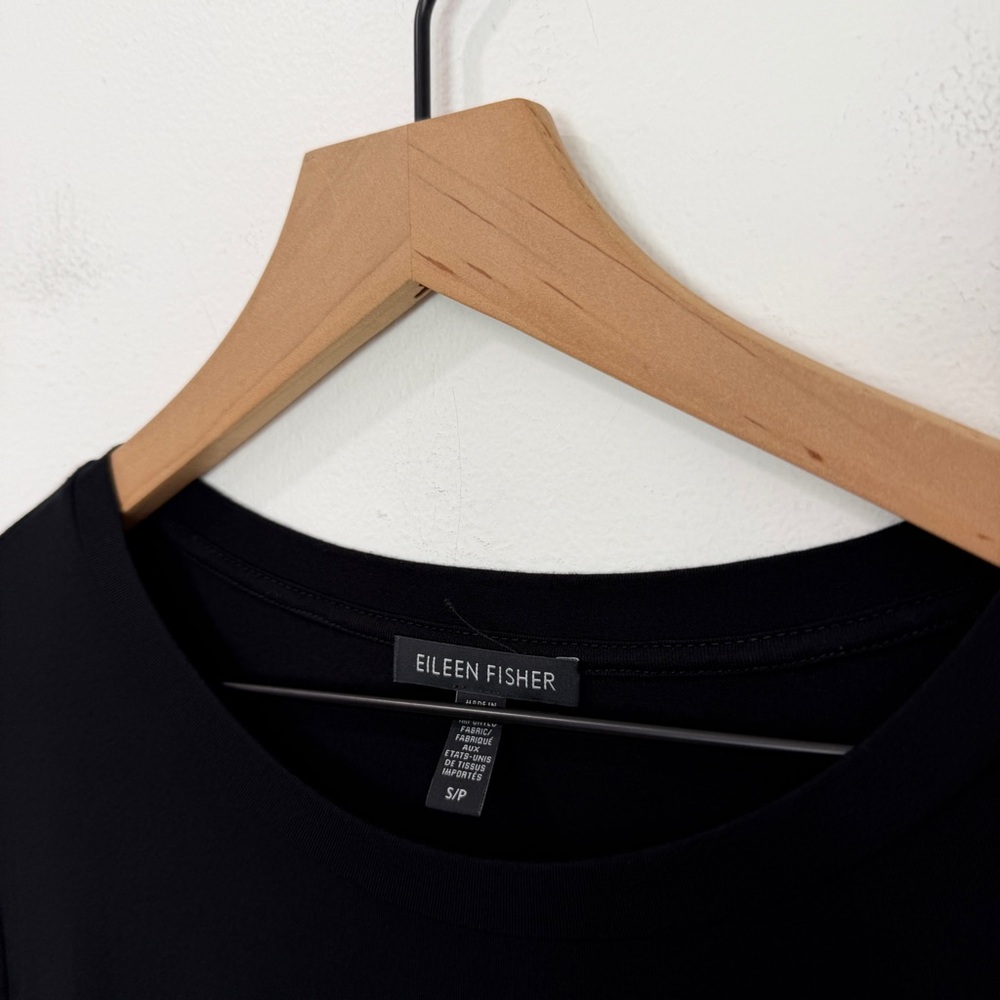Eileen Fisher Bateau-Neck Long Tunic Black Side Slits Size Small - Picture 4 of 7